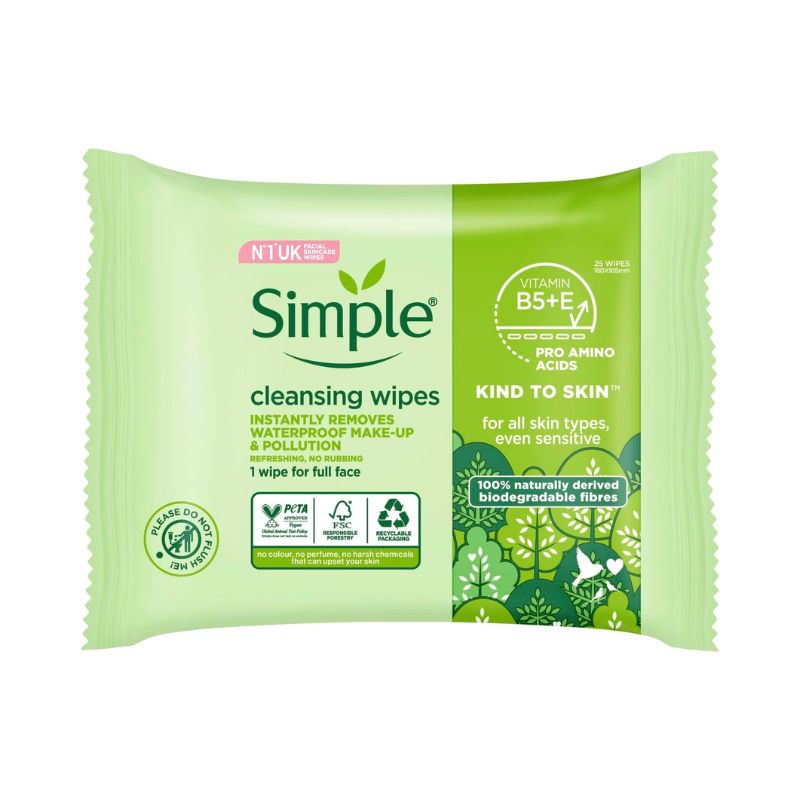Simple Kind To Skin Biodegradable Cleansing Wipes 25's